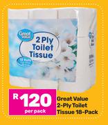 Great Value 2 Ply Toilet Tissuse 18 Pack-Per Pack
