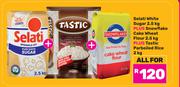 Selati White Sugar 2.5Kg+Snowflake Cake Wheat Flour 2.5Kg+Tastic Parboiled Rice 2Kg-All For