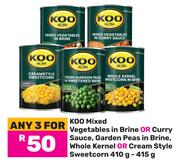 Koo Mixed Vegetables In Brine Or Curry Sauce,Garden Peas In Brine-For 3 x 410g-415g