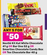 Nestle Kitkat White Chocolate 41g Or Barone 52g Or Smarties Chocolate Candy Box-For Any 5