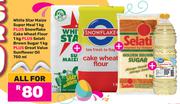 White Star Maize Super Meal 1Kg+Snowflake Cake Wheat Flour 1Kg+Selati Brown Sugar 1Kg-All For