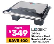 Logik 2 Slice Stainless Steel Sandwich Press