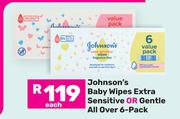 Johnson's Baby Wipes (Extra Sensitive Or Gentle All Over)-6 Pack Each