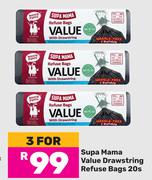 Supa Mama Value Drawstring Refuse Bags-For 3 x 20s Pack