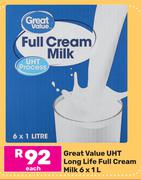 Great Value UHT Long Life Full Cream Milk-6 x 1Ltr