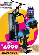 Trojan Elite Gym 1.0 Plus USN Hardcore Whey 1.8Kg Plus Trojan Pro Weight Gel Gym Gloves Asstd 816835