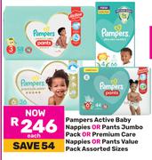 Pampers Active Baby Nappies, Pants Jumbo Pack, Premium Care Nappies Or Pants Value Pack-Each