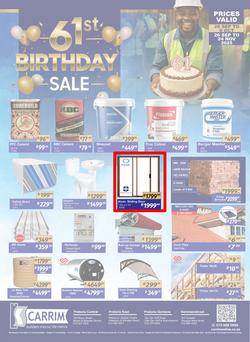 K Carrim Builders Mecca : 61st Birthday Sale (26 September - 06 October 2025), page 1