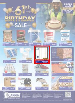 K Carrim Builders Mecca : 61st Birthday Sale (26 September - 24 November 2025), page 1