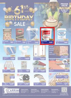 K Carrim Builders Mecca : 61st Birthday Sale (26 September - 06 October 2025), page 1