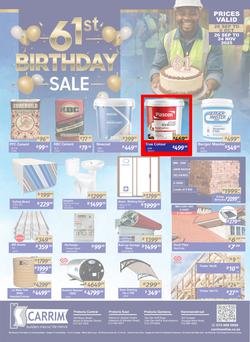 K Carrim Builders Mecca : 61st Birthday Sale (26 September - 24 November 2025), page 1