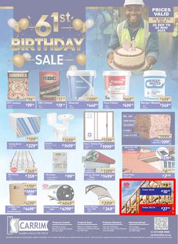 K Carrim Builders Mecca : 61st Birthday Sale (26 September - 24 November 2025), page 1