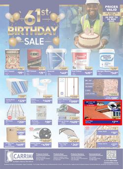 K Carrim Builders Mecca : 61st Birthday Sale (26 September - 24 November 2025), page 1