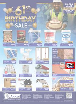 K Carrim Builders Mecca : 61st Birthday Sale (26 September - 24 November 2025), page 1