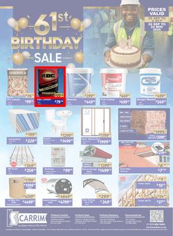 K Carrim Builders Mecca : 61st Birthday Sale (26 September - 24 November 2025), page 1
