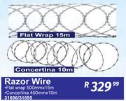 Razor Wire Flat Wrap 500mm x 15m/Concertina 450mm x 10m 31696/31695