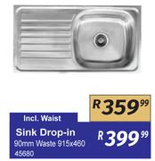 Sink Drop In 90mm Waste 915 x 460 45680