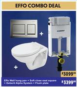 Effo Wall Hung Pan+Soft Close Seat Square+Geberit Alpha System+Flush Plate-Combo Deal