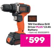 Black & Decker 18V Cordless Drill Driver Plus 1.5 Ah Battery 850028911