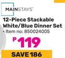 Mainstays 12-Piece Stackable White/Blue Dinner Set 850024005