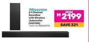 Hisense 2.1 Channel Soundbar With Wireless Subwoofer HS2100 (850000796)