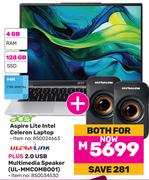 Acer Aspire Lite Intel Celeron Laptop 850024663+Ultra Link 2.0 USB Multimedia Speaker 850034530