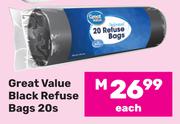 Great Value Black Refuse Bags-20s Pack