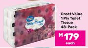 Great Value 1 Ply Toilet Tissue (48-Pack)