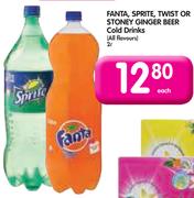 Fanta, Sprite, Twist Or Stoney Ginger Beer Cold Drinks-2ltr Each