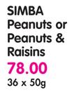 Simba Peanuts Or Peanuts & Raisins -36 x 50g Each