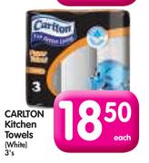 Carlton Kitchen Towels(White)-3's Each