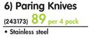 Stainless Steel Paring Knives-4's Per Pack