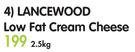 Lancewood Low Fat Cream Cheese-2.5kg