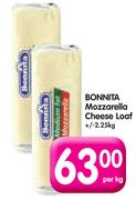 Bonnita Mozzarella Cheese Loaf +-2.25kg Per Kg