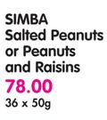 Simba Salted Peanuts Or Peanuts And Raisins-36x50g