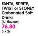 Fanta, Sprite, Twist Or Stoney Carbonated Soft Drinks(All Flavours)-6x2L
