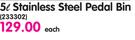 Home 5L Stainless Steel Pedal Bin