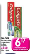 Colgate Toothpaste (Triple Action/Herbal/Original)-12 x 100ml