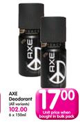 Axe Deodorant (All Variants)-6 x 150ml