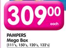 Pampers Mega Box-111's, 150's, 120's, 132's Each