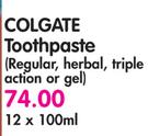 Colgate Toothpaste (Regular, Herbal, Triple Action Or Gel)-12 x 100ml