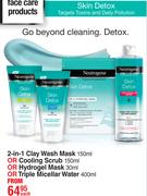Neutrogena Skin Detox 2in1 Clay Wash Mask 150ml Or Cooling Scrub 150ml Or Hydrogel Mask 30ml-Each