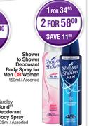 Shower To Shower Deodorant Body Spray For Men Or Women Assorted-150ml