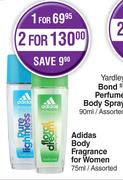 Adidas Body Fragrance For Women Assorted-For 2 x 75ml