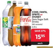 Coke, Fanta, Sprite Or Stoney Zero Sugar Soft Drinks (all Variants)-2.25L Each