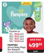 Pampers Active Baby Mega Box Nappies-111s/120s/132s/150s Each
