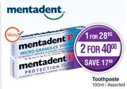 Mentadent Toothpaste Assorted-For 2 x 100ml