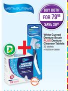 Dentalmate White Curved Denture Brush + Denture Cleanser 32 Tablets-For Both