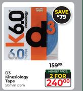 D3 Kinesiology Tape 50mm x 6m-For 2