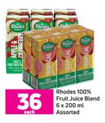 Rhodes 100% Fruit Juice Blend Assorted-6 x 200ml Each